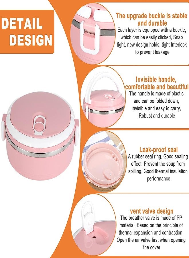 LIZEALUCKY Food Container,Bento Lunch Box Office Worker Tableware With Safety Buckles,Stainless Steel Sealed Portable Rice Noddles Lunch Box,for Picnics Camping (single layer-pink) - Image 4